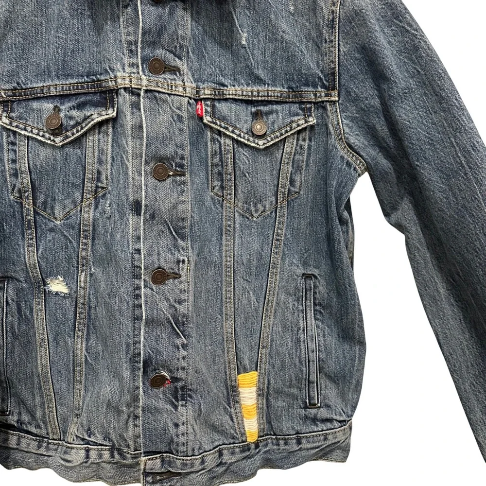 Levi‎ Strauss Co Mens Denim Trucker Jacket Hawaiian Hula Dancer Collar Size M